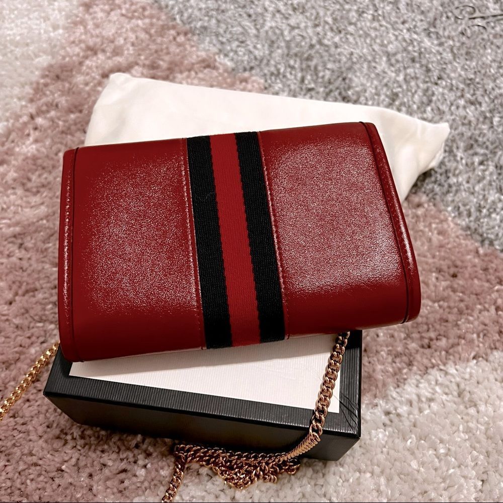 Gucci Rajah Mini Leather Shoulder Bag In Red -Authentic - Picture 5 of 11